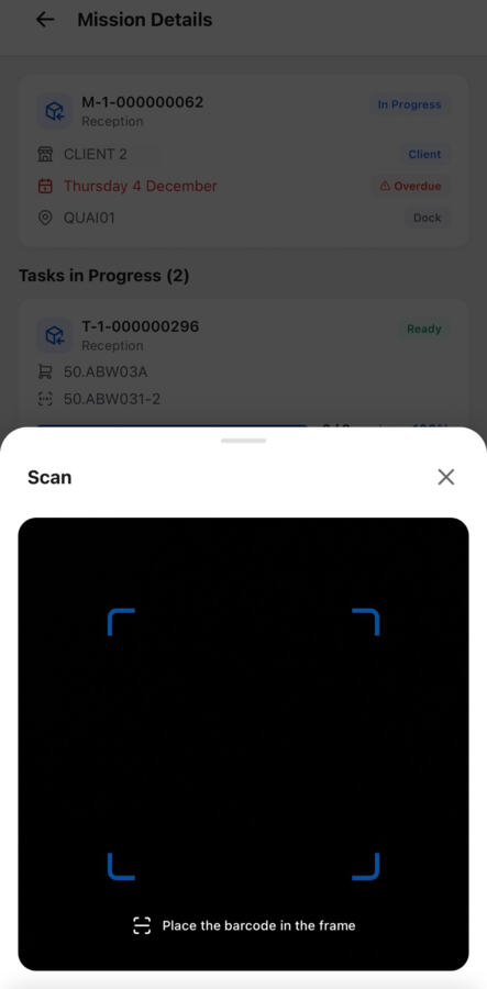 Barcode scan screen inside the Transipal mobile app
