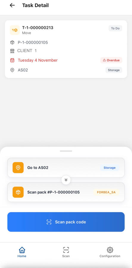 Move task detail on the Transipal mobile app
