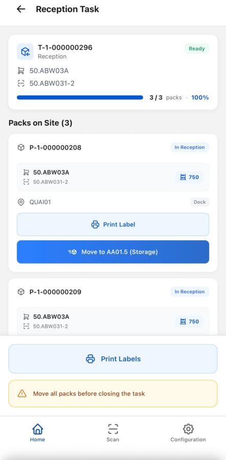 Receiving task on the Transipal mobile app